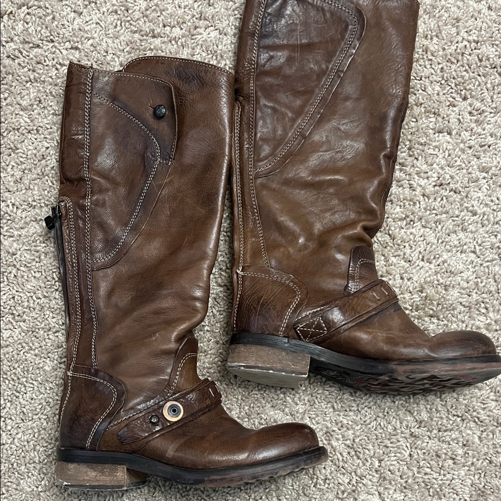 Pakros Stylish Brown Over the Knee Leather Boots sz 37
